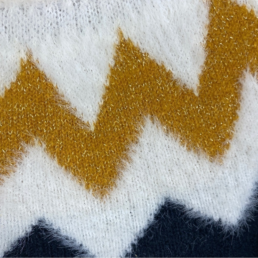 Silverflint Fairisle Soft Cozy Crew Neck Knit Sweater Medium Navy Mustard Yellow - Picture 10 of 12